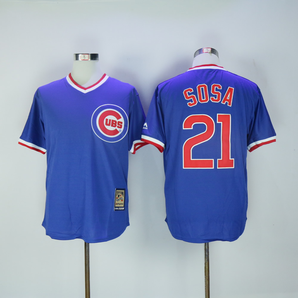 Men Chicago Cubs #21 Sosa Blue Throwback MLB Jerseys